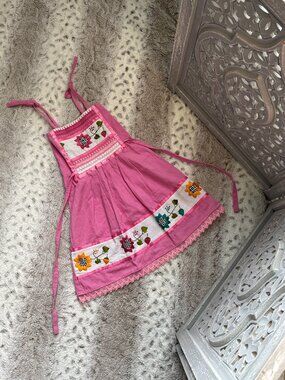 Pink fiesta floral dress girls 3T rainbow sunflower summer vacation girlhoodcore